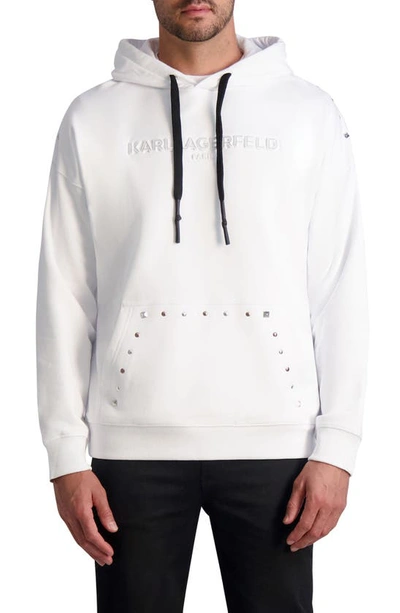 Karl Lagerfeld Oversize Studded Organic Cotton Graphic Hoodie In White