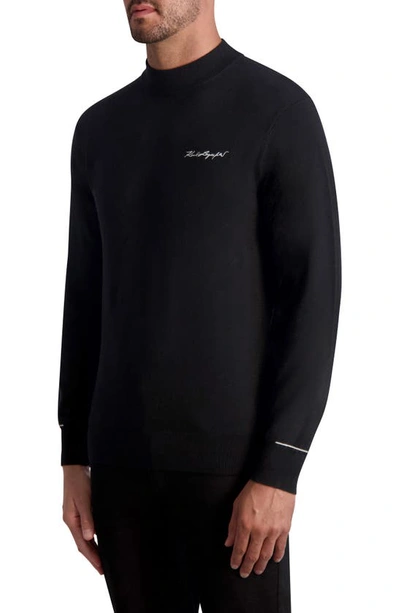 Karl Lagerfeld Mock Neck Wool Blend Sweater In Black