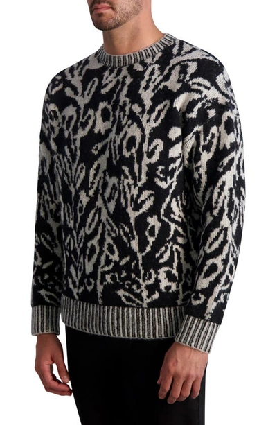 Karl Lagerfeld Floral Wool Blend Jacquard Jumper In Black,white