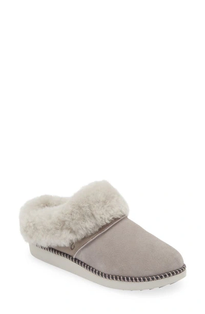 Olukai Kui Genuine Shearling Slipper In Fog / Mist Grey