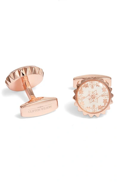Clifton Wilson Floral Cuff Links In Rose Gold