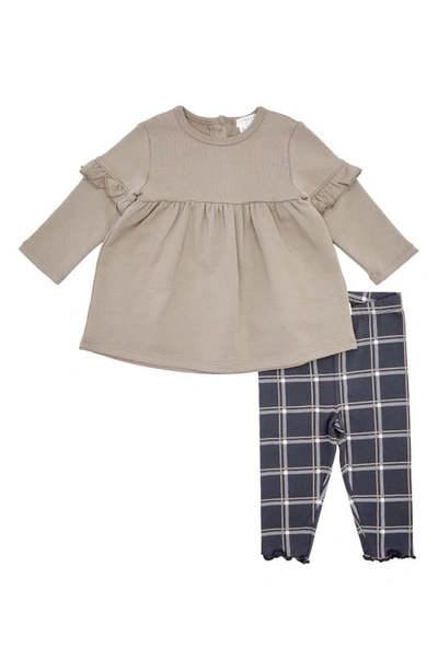 Firsts By Petit Lem Baby Girl's Pebble Ruffle-trim Dress & Plaid Leggings Set In Sand