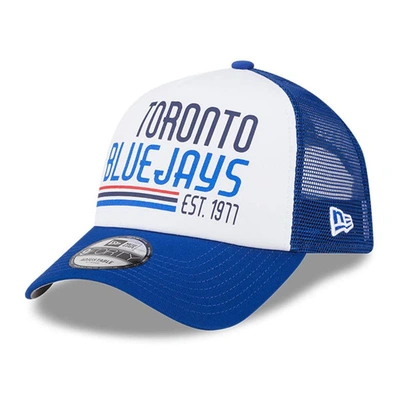 New Era White/royal Toronto Blue Jays Stacked A-frame Trucker 9forty Adjustable Hat