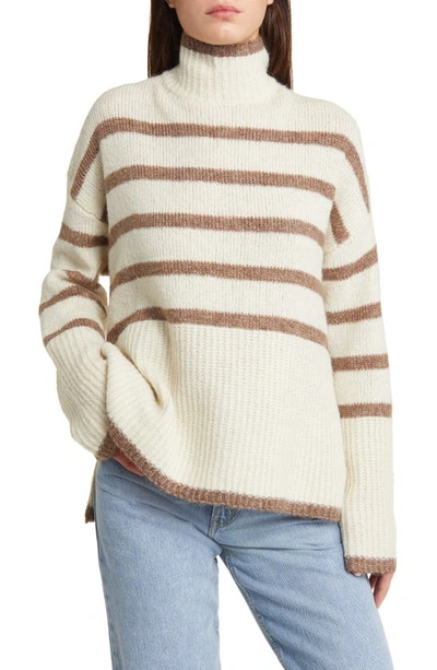 Vero Moda Wiona Stripe Turtleneck Sweater In White