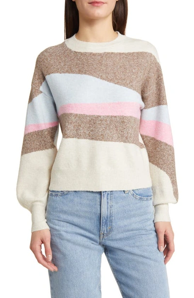 Vero Moda Doffy Art Stripe Sweater In Birch Detail W Brow