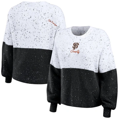 Wear By Erin Andrews Women's  White, Black San Francisco Giants Color Block Script Pullover Sweater In White,black