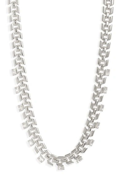 Nordstrom Chunky Geometric Cubic Zirconia Chain Necklace In Clear- Rhodium