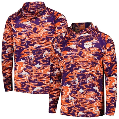 Columbia Purple Clemson Tigers Pfg Terminal Tackle Omni-shade Rippled Long Sleeve Hooded T-shirt