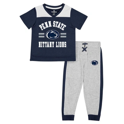 Colosseum Kids' Toddler  Navy/heather Gray Penn State Nittany Lions Ka-boot-it Jersey & Pants Set