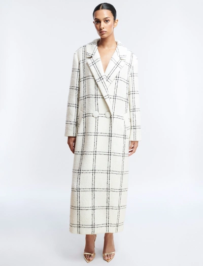 Bcbgmaxazria Maria Oversized Double-breasted Full Length Coat In Ivory-blk Window Plaid
