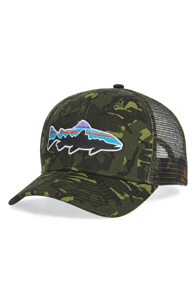 Patagonia 'fitz Roy - Trout' Trucker Hat - Green In Big Camo/ Fatigue Green