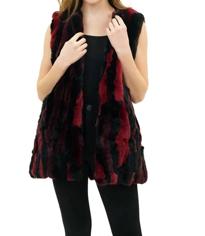 Love Token Cyrus Genuine Real Rex Rabbit Fur Collarless Vest In Wine Combo In Multi