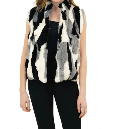 Love Token Ellison Genuine Real Rabbit Fur Collared Vest In Black Combo