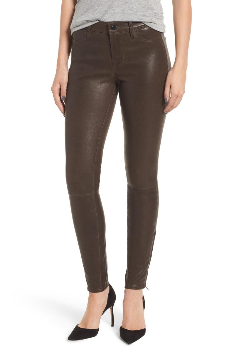 J Brand '8001' Lambskin Leather Pants In Dark Brown Sugar | ModeSens