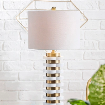 Jonathan Y Wellington 26.5" Quatrefoil Striped Resin Led Table Lamp In Brass Gold