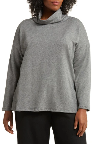 Eileen Fisher Drapey Funnel Neck Brushed Terry Tunic In Ash