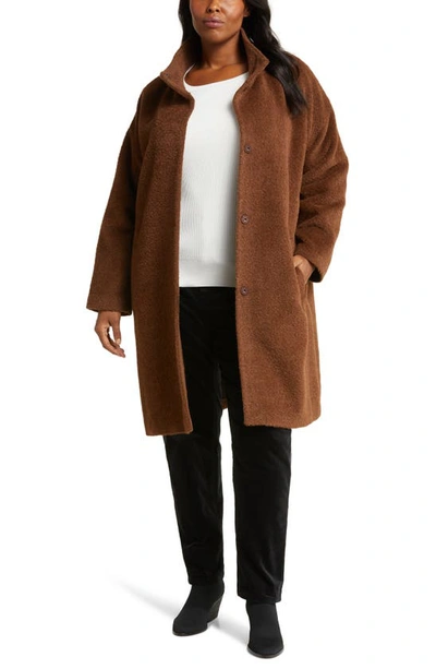 Eileen Fisher Stand Collar Wool Blend Coat In Auburn