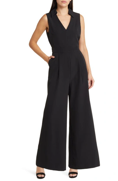 French Connection Echo Sleeveless Wide Leg Jumpsuit In Blackout