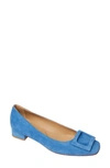 Ann Mashburn Buckle Flat In Denim Suede