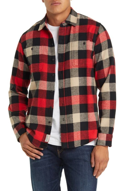 Schott Buffalo Check Flannel Long Sleeve Button-up Shirt In Black/ Red