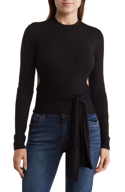 Go Couture Long Sleeve Wrap Top In Black