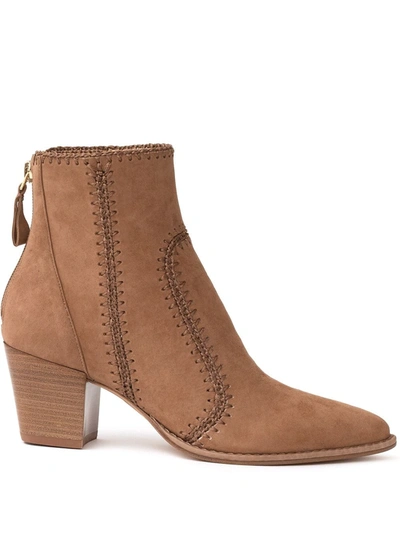 Alexandre Birman Benta Embroidered Suede Ankle Boots In Camel