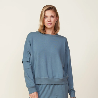 Monrow Patch Pocket Sweatshirt In Green Grey
