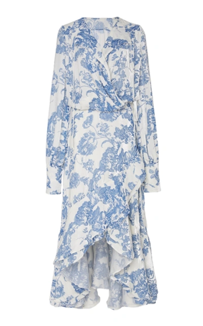 Oscar De La Renta Ruffled-hem Floral-print Silk-blend Dress