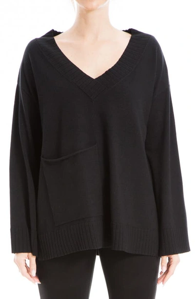 Max Studio Boxy Pocket Sweater In Black