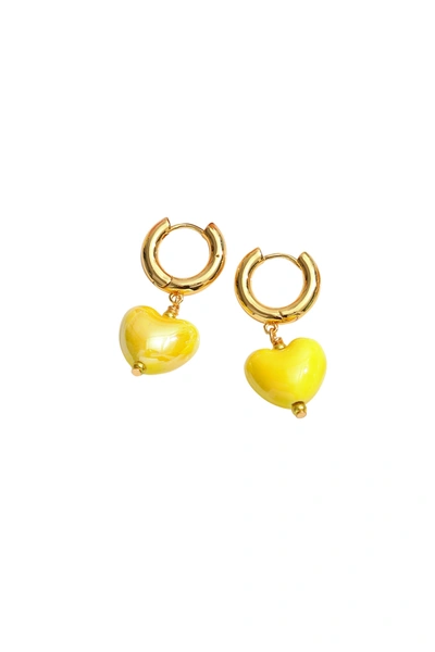 Classicharms Yellow Ceramic Heart Dangle Earrings In Gold