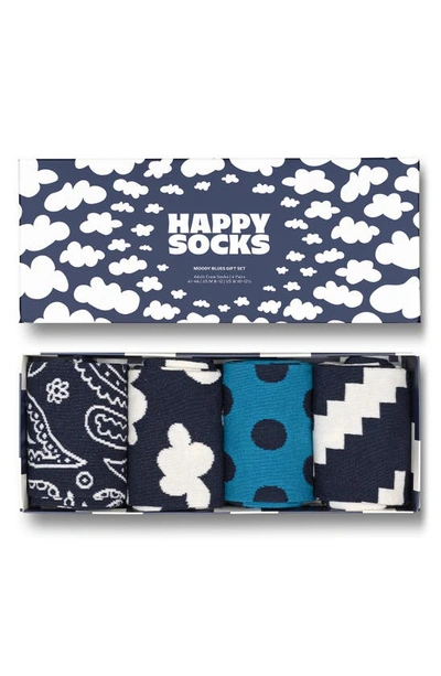 Happy Socks Assorted 4-pack Moody Crew Socks Gift Set In Navy