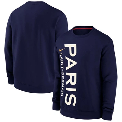 Nike Paris Saint-germain Club  Men's Soccer Crew-neck French Terry Sweatshirt In Blue