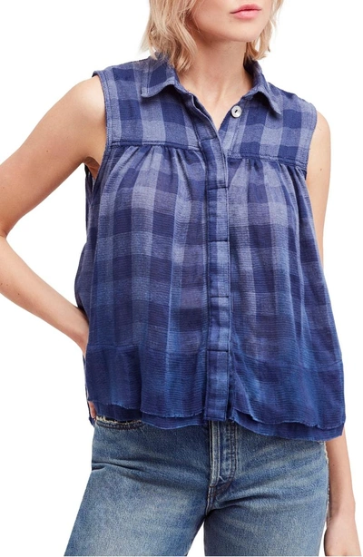 Free People Hey There Sunrise Button Front Shirt In Blue