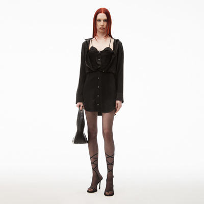 Alexander Wang Layered Shirt Dress In Silk Charmeuse In Black