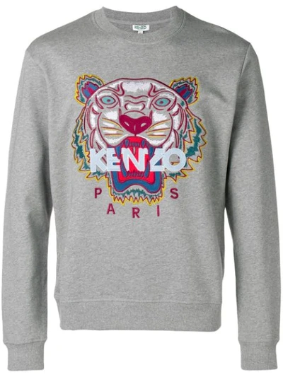 Kenzo Tiger Logo Embroidered Sweatshirt In Grey