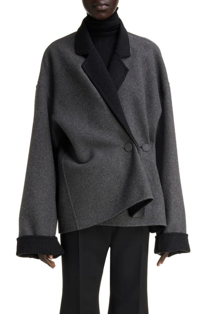 Givenchy Oversize Wool Blend Wrap Coat In Dark Grey/ Grey