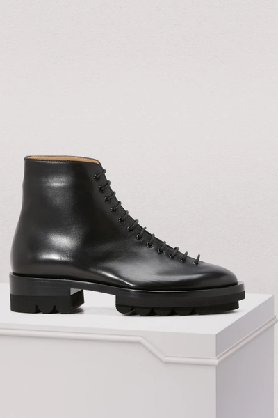 Jil Sander Leather Lace-up Ankle Boots In Black