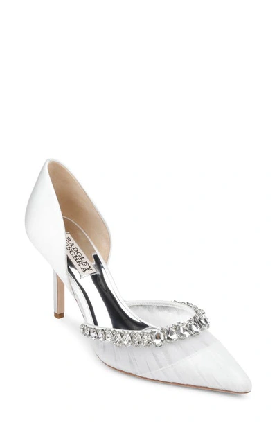 Badgley Mischka Everley Crystal Tulle Cocktail Pumps In White Satin
