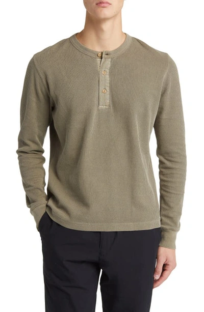 Buck Mason Cotton Double Knit Henley In Dried Thyme Venice Wash