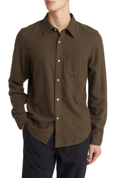 Buck Mason Pacific Twill One Pocket Button-up Shirt In Olive Heather