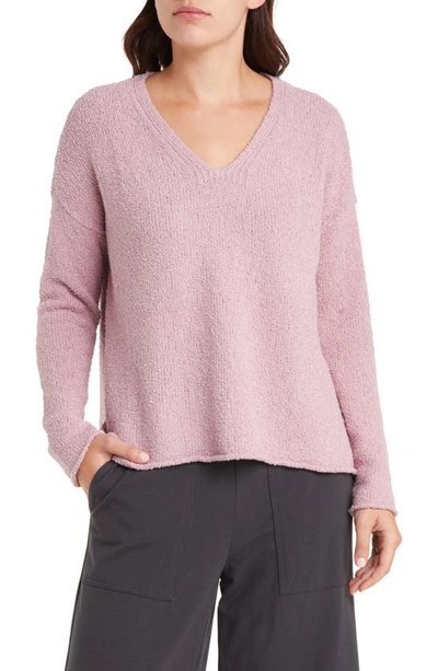 Eileen Fisher V-neck Slit Sweater In Icy Plum