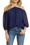 1.state Off The Shoulder Sheer Chiffon Blouse In Evening Sky