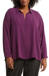 Eileen Fisher Long Sleeve Silk Blouse In Sweet Plum