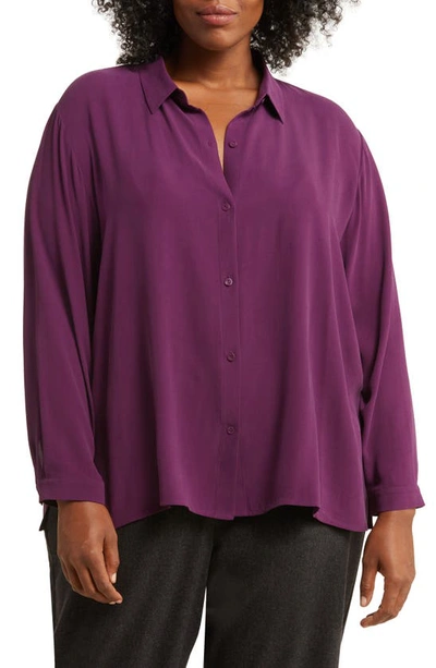 Eileen Fisher Long Sleeve Silk Blouse In Sweet Plum