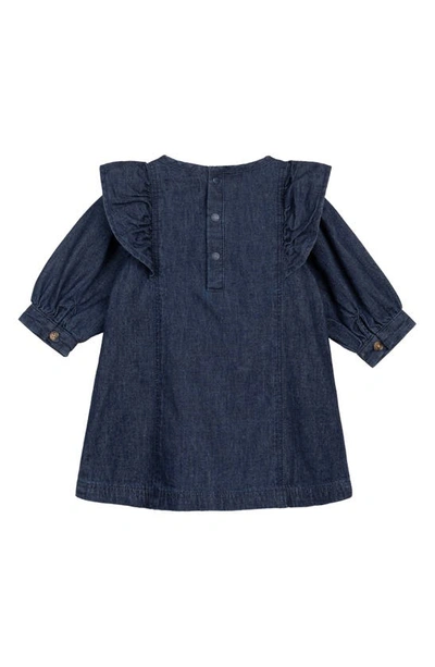 Miles The Label Babies' Ruffle Shoulder Organic Cotton Chambray Dress In Blue