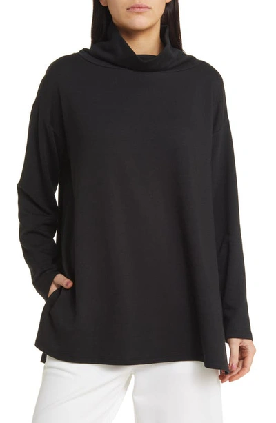 Eileen Fisher Cowl Neck Long Sleeve Tunic In Black