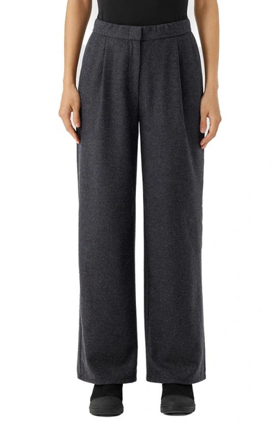 Eileen Fisher Pleated High Waist Wide Leg Pants In Char