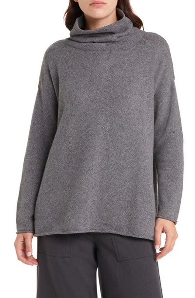 Eileen Fisher Turtleneck Organic Cotton & Recycled Cashmere Tunic Jumper In Ash