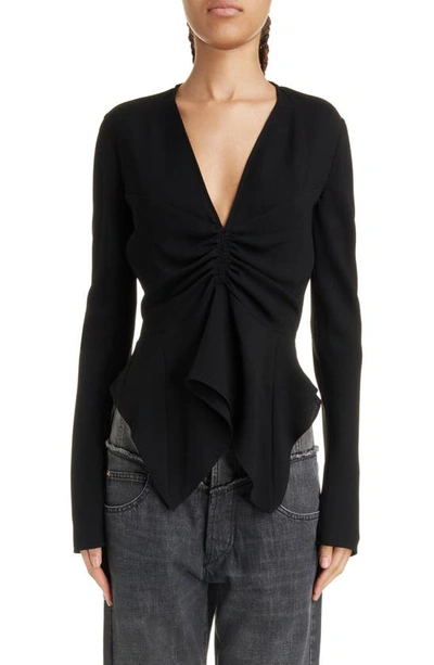 Isabel Marant Ulietta Center Ruched Silk Blouse In Black