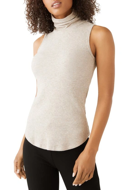 Fifteen Twenty Turtleneck Sleeveless Ribbed Sweater In Oat